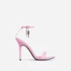 EGO Sunak Padlock Detail Square Toe Stiletto Heel In Pink Croc Print Faux Leather -EGO shop 04 07 227072