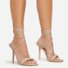 EGO Tiana Lace Up Double Strap Square Toe Stiletto Heel In Nude Faux Leather -EGO shop 06 01 23 fw42134 s