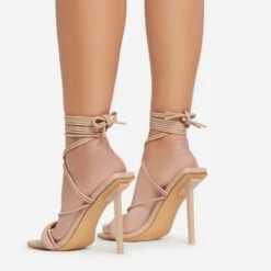 EGO Tiana Lace Up Double Strap Square Toe Stiletto Heel In Nude Faux Leather -EGO shop 06 01 23 fw42137 sb