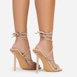 EGO Tiana Lace Up Double Strap Square Toe Stiletto Heel In Nude Faux Leather -EGO shop 06 01 23 fw42138 sb2