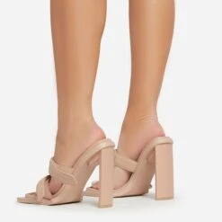 EGO Velma Double Velcro Strap Square Toe Thin Curved Block Heel Mule In Nude Faux Leather -EGO shop 06 01 23 fw42244 sb