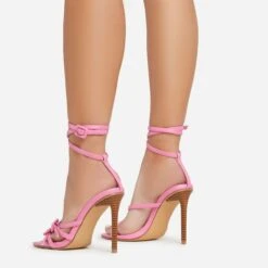 EGO Brady Double Buckle Strap Detail Square Toe Stiletto Heel In Pink Faux Leather -EGO shop 06 01 23 fw42358 sb2