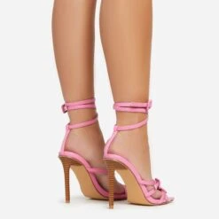 EGO Brady Double Buckle Strap Detail Square Toe Stiletto Heel In Pink Faux Leather -EGO shop 06 01 23 fw42359 sb