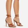 EGO Brady Double Buckle Strap Detail Square Toe Stiletto Heel In Tan Brown Faux Leather -EGO shop 06 01 23 fw42366 s