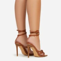 EGO Brady Double Buckle Strap Detail Square Toe Stiletto Heel In Tan Brown Faux Leather -EGO shop 06 01 23 fw42369 sb