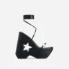 EGO Starry-Eyed Lace Up Star Detail Platform Wedge Heel In Black Faux Leather -EGO shop 06 01 23 fw42382 sq
