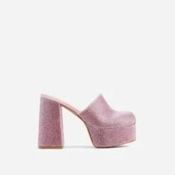 EGO Wilkinson Closed Toe Platform Block Heel Mule In Pink Diamante -EGO shop 06 01 23 fw42389 sq