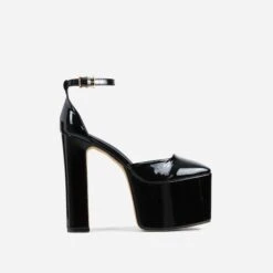 EGO Popped Ankle Strap Square Toe Platform Block Heel In Black Patent -EGO shop 06 01 23 fw42395 sq