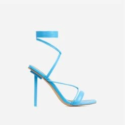 EGO Tiana Lace Up Double Strap Square Toe Stiletto Heel In Blue Faux Leather -EGO shop 06 01 23 fw42399 sq