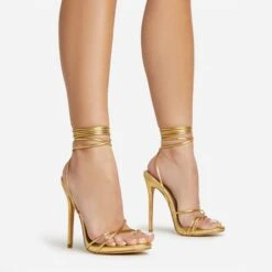 EGO Gelato Lace Up Platform Heel In Gold Metallic Faux Leather