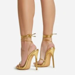 EGO Gelato Lace Up Platform Heel In Gold Metallic Faux Leather -EGO shop 06 01 23 fw45977 sq