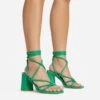 EGO Ballerine Knotted Strappy Detail Lace Up Square Toe Block Heel In Green Faux Leather