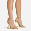 EGO Crew Ankle Strap Pointed Toe Statement Heel In Gold Faux Leather