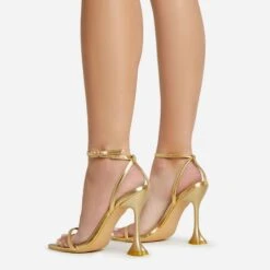 EGO Crew Ankle Strap Pointed Toe Statement Heel In Gold Faux Leather -EGO shop 06 01 23 fw46019 sq