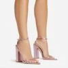 EGO Compass Ankle Strap Pointed Toe Block Heel In Pink Metallic Faux Leather