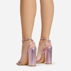 EGO Compass Ankle Strap Pointed Toe Block Heel In Pink Metallic Faux Leather -EGO shop 06 01 23 fw46034 sq