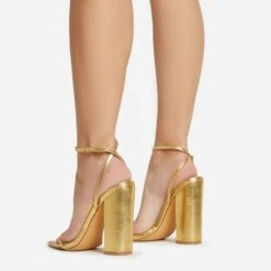 EGO Compass Ankle Strap Pointed Toe Block Heel In Gold Metallic Faux Leather -EGO shop 06 01 23 fw46049 sq