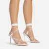 EGO Spider Lace Up Knotted Strap Detail Square Toe Thin Stiletto Heel In White Faux Leather