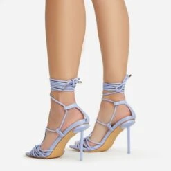 EGO Tour Lace Up Knotted Strap Cage Detail Square Toe Thin Stiletto Heel In Lilac Faux Leather -EGO shop 06 01 23 fw46090 sb2