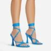 EGO Tied-Up Lace Up Knotted Strap Detail Round Toe Flared Block Heel In Blue Faux Leather -EGO shop 06 01 23 fw46093 s