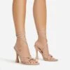EGO Tied-Up Lace Up Knotted Strap Detail Round Toe Flared Block Heel In Nude Faux Leather -EGO shop 06 01 23 fw46098 s