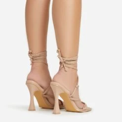 EGO Tied-Up Lace Up Knotted Strap Detail Round Toe Flared Block Heel In Nude Faux Leather -EGO shop 06 01 23 fw46101 sb2