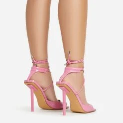 EGO Pamela Lace Up Strappy Square Peep Toe Stiletto Heel In Pink Patent -EGO shop 06 01 23 fw46118 sb