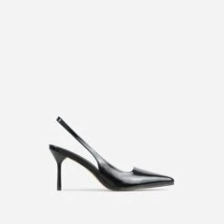 EGO I-Still-Do Pointed Toe Slingback Low Stiletto Court Heel In Black Faux Leather -EGO shop 06 01 23 fw46168 sq