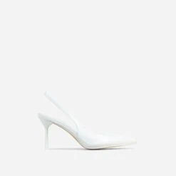 EGO I-Still-Do Pointed Toe Slingback Low Stiletto Court Heel In White Faux Leather -EGO shop 06 01 23 fw46183 sq