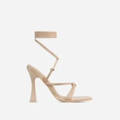 EGO Tied-Up Lace Up Knotted Strap Detail Round Toe Flared Block Heel In Nude Faux Leather -EGO shop 06 01 23 fw46190 sq