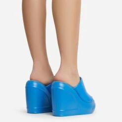 EGO Ocean-Eyes Peep Toe Platform Wedge Heel Mule In Blue Rubber -EGO shop 06 01 23 fw47218 sb2