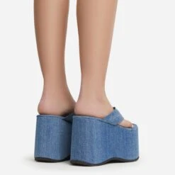 EGO Burning Thong Strap Extreme Platform Wedge Heel Mule In Blue Denim -EGO shop 06 01 23 fw47244 sb2