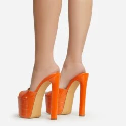 EGO Merge Peep Toe Exteme Platform Thin Block Heel Mule In Orange Patent -EGO shop 06 01 23 fw47304 sb