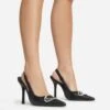 EGO Interlocking Diamante Detail Pointed Toe Slingback Court Heel In Black Faux Leather -EGO shop 06 01 23 fw47328 sq