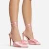 EGO Bowdown Lace Up Bow Detail Pointed Toe Stiletto Heel In Pink Satin -EGO shop 06 01 23 fw47413 s