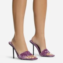 EGO Tribute Open Square Toe Stiletto Heel Mule In Lilac Velvet