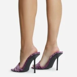 EGO Tribute Open Square Toe Stiletto Heel Mule In Lilac Velvet -EGO shop 06 10 22 fw12656 sq