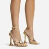 EGO Treasure Ankle Strap Gem Detail Square Toe Statement Heel In Gold Faux Leather -EGO shop 06 10 22 fw12673 sq