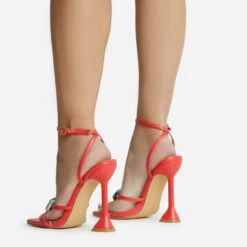 EGO Treasure Ankle Strap Gem Detail Square Toe Statement Heel In Red Faux Leather -EGO shop 06 10 22 fw12681 sq