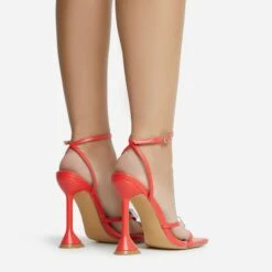 EGO Treasure Ankle Strap Gem Detail Square Toe Statement Heel In Red Faux Leather -EGO shop 06 10 22 fw12682 sq