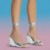 EGO Anthems Lace Up Square Peep Toe Wedge Heel In Silver Metallic Patent