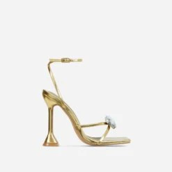 EGO Treasure Ankle Strap Gem Detail Square Toe Statement Heel In Gold Faux Leather -EGO shop 06 10 22 fw15102 sq