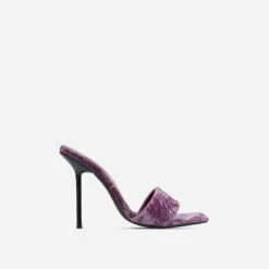 EGO Tribute Open Square Toe Stiletto Heel Mule In Lilac Velvet -EGO shop 06 10 22 fw15116 sq