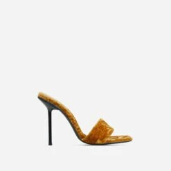 EGO Tribute Open Square Toe Stiletto Heel Mule In Mustard Velvet -EGO shop 06 10 22 fw15117 sq