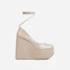 EGO Music-For-My-Ears Lace Up Closed Square Toe Platform Wedge Heel In Nude Patent -EGO shop 06 10 22 fw15145 sq