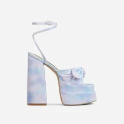 EGO Hot-Sauce Bow Detail Statement Platform Block Heel In Multi Ombre Glitter