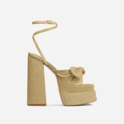 EGO Hot-Sauce Bow Detail Statement Platform Block Heel In Gold Glitter