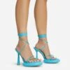 EGO Sauce Lace Up Strappy Statement Platform Heel In Blue Faux Leather