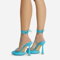 EGO Sauce Lace Up Strappy Statement Platform Heel In Blue Faux Leather -EGO shop 06 10 22 fw5568 sq