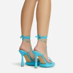 EGO Sauce Lace Up Strappy Statement Platform Heel In Blue Faux Leather -EGO shop 06 10 22 fw5569 sq